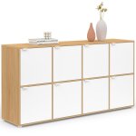 Idmarket ? buffet casier 139 cm ? 8 portes ? blanc et bois ? panneaux de particules pour robustesse ? ...