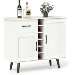 Buffet avec casier a vin tiroir et 2 portes meuble de bar a vin moderne blanc 6 bouteilles