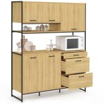 Buffet casserolier de cuisine 140 cm detroit 5 portes + 3 tiroirs design industriel