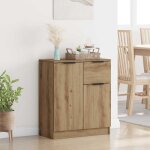 Vidaxl ? buffet en bois d'ing�nierie ch�ne artisanal 60 x 30 x 70 cm ? avec tiroir et 2 portes ? design ...