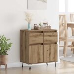 Buffet ch�ne artisanal 60 x 35 x 70 cm bois d'ing�nierie et fer vidaxl