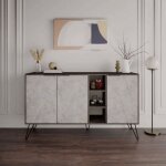 Buffet clara lagina caf� fonc� 3 portes effet marbre blanc 142x35, 5x83h