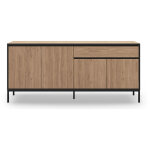 Buffet, commode basse avec 4 portes et 1 tiroir aspect bois coloris ch�ne et pieds en m�tal noir - longueur ...