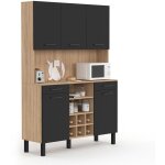 Buffet de cuisine 120 cm cina 5 portes + tiroirs + range - bouteilles façon hêtre et noir Buffet de cuisine 120 cm cina 5 portes + tiroirs + range - bouteilles façon hêtre et noir