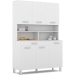 Idmarket - buffet de cuisine 120 cm cina 6 portes + tiroir blanc et blanc brillant