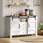 Buffet cuisine 120 cm avec portes coulissantes et 3 tiroirs, table de bar � caf� en bois rustique, buffet ...
