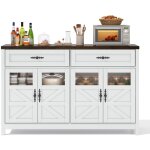 Fairwhale - buffet cuisine 140cm 4 portes 2 tiroirs blanc style contemporain - meuble rangement repas ...