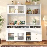 Buffet de cuisine 145 cm - buffet haut avec 3 portes et 6 tiroirs, pieds en m�tal, grand espace de rangement, ...
