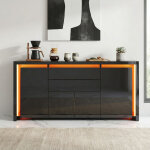 Buffet cuisine 160 cm avec led, 4 portes, 2 tiroirs, laqu� haute brillancem grand meuble rangement, commode ...