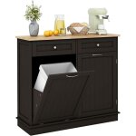 Buffet de cuisine avec 2 tiroirs et placard poubelle 42l(sans seau), plateau en bois massif, 100 x 35 ...