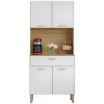 Buffet de cuisine 4 portes 1 tiroir ch�ne et blanc l 74. 5 h 170. 5 p 36. 3 cm