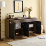 Buffet de cuisine 4 portes 2 tiroirs, meuble de rangement haut meuble tv - grain de bois, 150x40x85 cm, ...