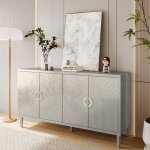 Buffet de cuisine 4 portes meuble bas, meuble de rangement convient pour le salon chambre, mdf, argent, ...