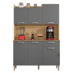Buffet de cuisine 6 portes 1 tiroir chne et gris l 121. 5 h 176 p 36. 3 cm