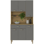 Buffet de cuisine 6 portes 1 tiroir ch�ne et gris 7 niches l 90. 9 h 173. 5 p 36. 3 cm