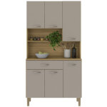 Buffet de cuisine 6 portes 1 tiroir ch�ne taupe 7 niches l 90. 9 h173. 5 p 36. 3 cm