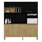 Buffet de cuisine 8 portes 1 tiroir 10 niches chne et noir l 182. 8 h 205 p 39. 3 cm