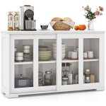Buffet cuisine, armoire cuisine avec 2 etag�res, 2 portes coulissantes en verre, meuble bas cuisine pour ...