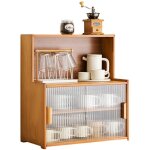 Buffet de cuisine en bambou  3 niveaux, armoire de rangement de comptoir avec 2 portes coulissantes ...