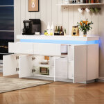 Buffet de cuisine blanc, meuble de rangement 140x35x72, 5 cm, 2 tiroirs 4 portes, panneaux de particules ...