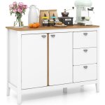 Costway - buffet cuisine bois, armoire commode 3 tiroirs, grand placard 2 portes, tagre rglable, plateau ...