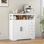 Buffet de cuisine en bois, meuble de rangement de cuisine, �tag�res ouvertes, blanc