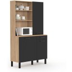 Buffet de cuisine avec colonne de rangement 100 cm cina 3 portes + tiroir faon htre et noir