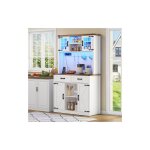 Buffet de cuisine avec �clairage led et prises int�gr�es, meuble bar rustique avec 2 grands tiroirs, ...