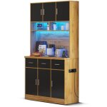 Buffet de cuisine avec clairage led et prises - vaisselier salle  manger - meuble de rangement, tagres ...