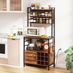 Buffet de cuisine h. 170cm avec station de chargement, crochets, porte - bouteilles de vin, support pour ...