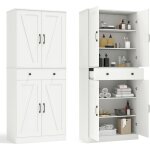 Buffet de cuisine haut de 183 cm, avec 4 portes de grange, tiroir, 3 Étagères ajustables, 2 kits anti ... Buffet de cuisine haut de 183 cm, avec 4 portes de grange, tiroir, 3 Étagères ajustables, 2 kits anti ...