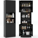 Costway buffet cuisine haut 190 cm, meuble de cuisine rangement, 2 placard rangement, 2 doubles portes, ...
