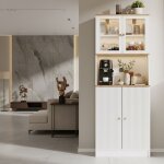 Buffet de cuisine haut style scandinave - meuble vaisselier blanc et bois avec �clairage led - niche ...
