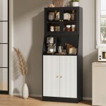 Buffet de cuisine haut style scandinave - meuble vaisselier noir et bois avec clairage led - niche micro ...