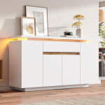 Buffet de cuisine led 140x40x80 cm avec 4 portes et 1 tiroir, meuble de rangement panneaux de particules, ...