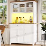 Libert� - buffet de cuisine avec lumi�re led, meuble cuisine haut, compartiments ouverts, blanc