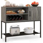Costway - buffet cuisine, meuble de bar � vin avec cassier � vin & �tag�res de rangement, armoire en ...