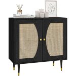 Buffet de cuisine meuble de rangement design boh�me double portes avec 2 niveaux, fa�ade en rotin 80 ...