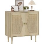 Buffet de cuisine meuble de rangement double portes avec 2 niveaux, fa�ade en cannage 80 x 38 x 79 cm ...