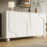 Buffet de cuisine, meuble de rangement salon / salle � manger, mdf, pieds en pin massif, blanc, anti ...