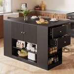 Buffet de cuisine avec table pliante, 3 portes, 2 tiroirs, meuble de rangement, mdf, 140�40�90 cm, noir ...