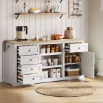 Buffet de cuisine avec table pliante, 5 tiroirs 1 porte, 2 tagres coulissantes, prise + usb, mdf, 15045 ...