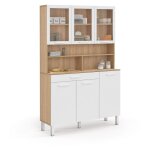 Idmarket - buffet de cuisine vitr 120 cm cina 6 portes + tiroir faon htre et blanc