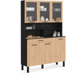 Idmarket - buffet de cuisine vitr 120 cm cina 6 portes + tiroir noir et faon htre
