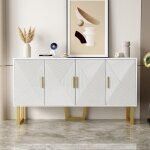 Buffet design 150 cm avec 4 portes structur�es et poign�es dor�es - �tag�res r�glables - blanc