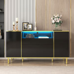 Buffet design 150x40x80 cm avec 1 tiroir et finition laqu�e noir brillant - noir