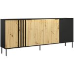 Buffet design izo ? 4 portes ? noir onyx & ch�ne clair ? 220x92x40 cm