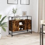 Buffet avec dessus en verre - meuble de rangement ch�ne fum� bois d'ing�nierie 797968