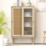 Urban meuble - buffet effet bois avec portes en rotin portes coulissantes en verre bamphuds