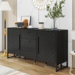 Redom - buffet �l�gant noir � chevrons avec 2 portes et 3 tiroirs pour salle � manger, cuisine et salon ...
